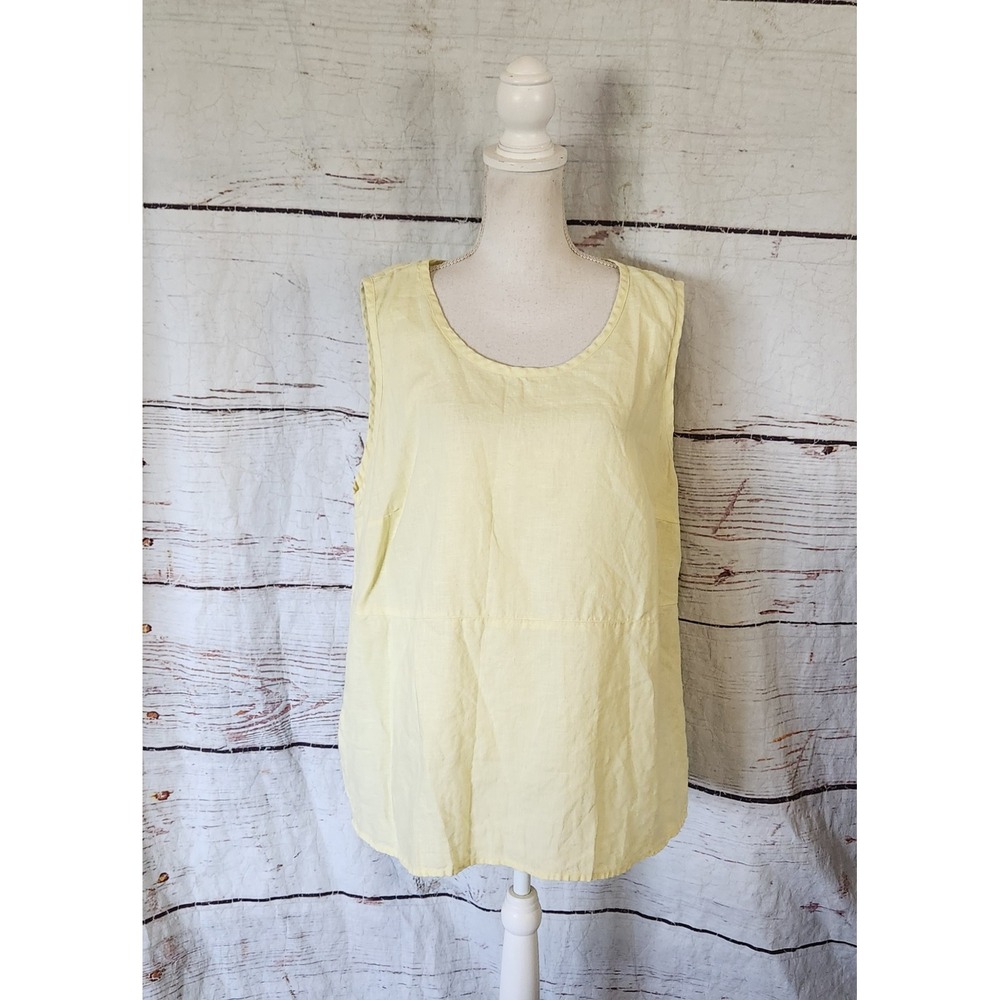 FLAX Yellow 100% Linen Sleeveless Scoop Neck Tank Top Plus Size 2G/22-24